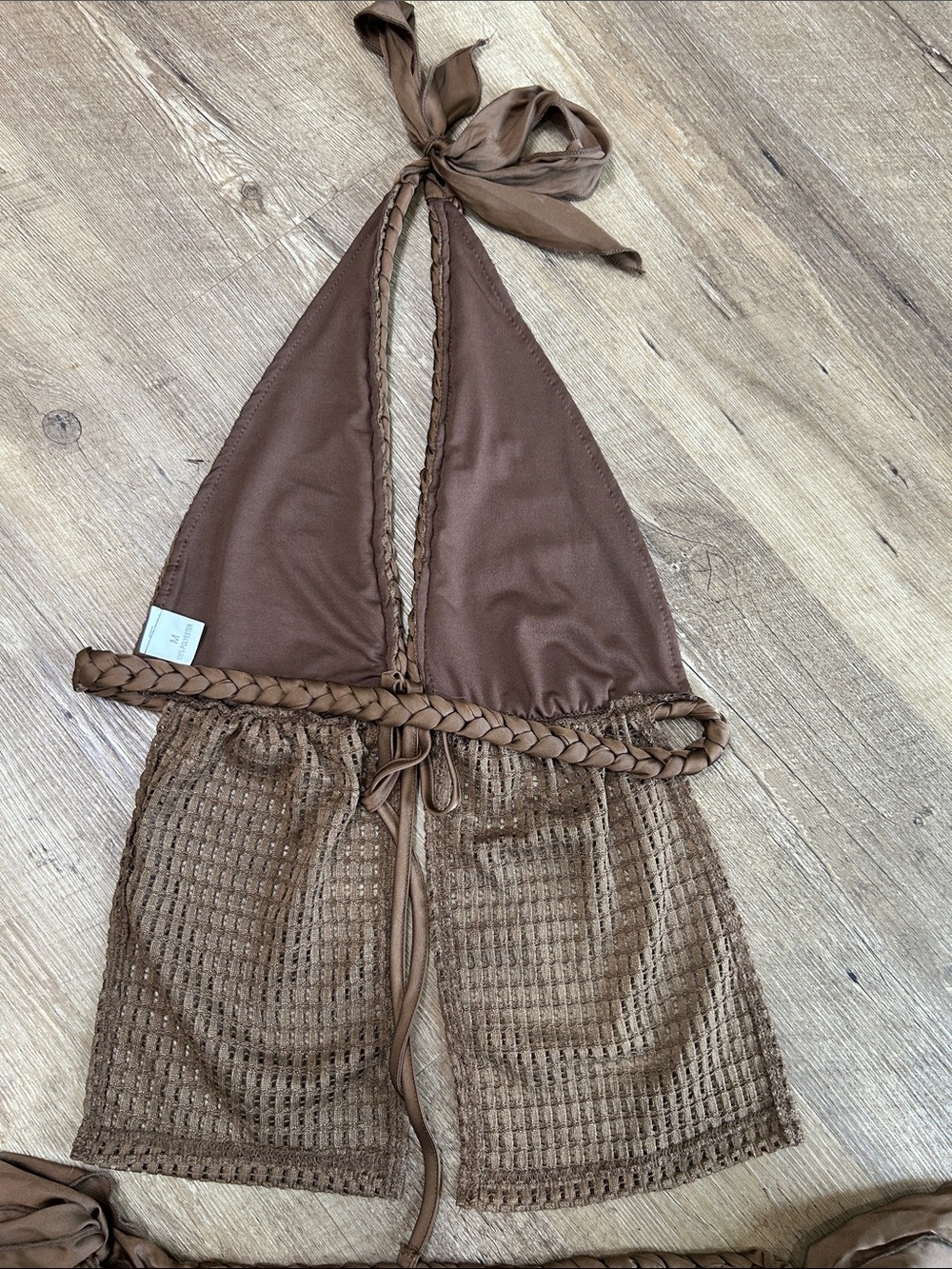 Brown Crochet Two-Piece Halter Top & Shorts Set - Picture 6 of 11